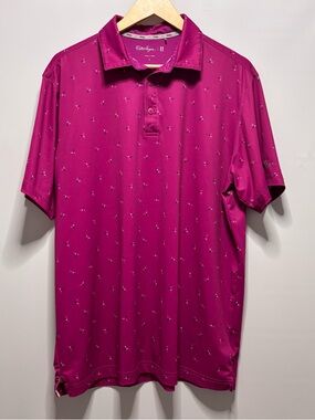 Walter Hagen P11 Golf Polo Shirt Short Sleeve Magenta Pinwheel Mens L